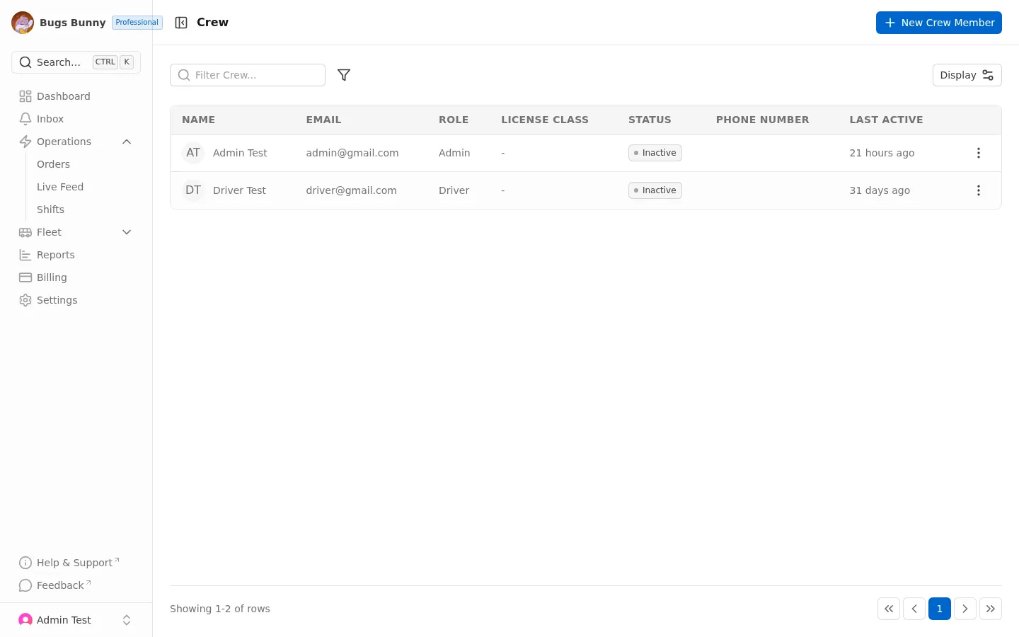 Crew page