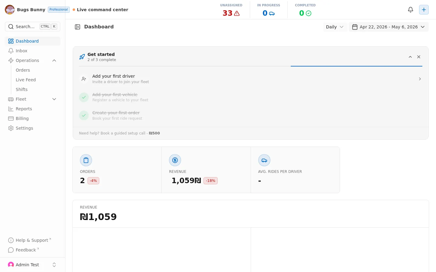 Dashboard — Live command center