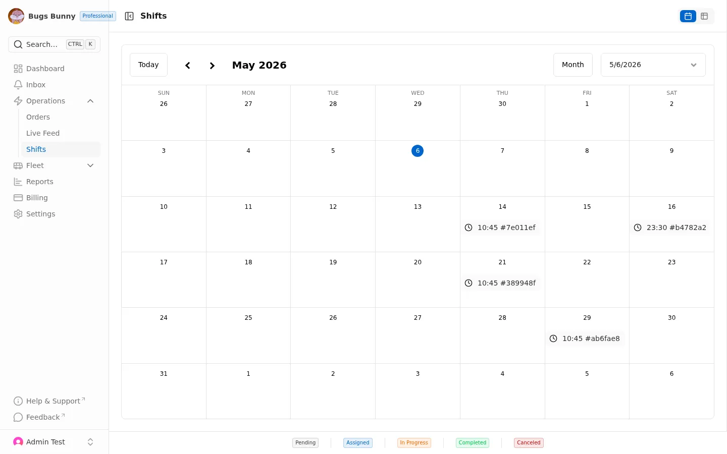 Shifts calendar